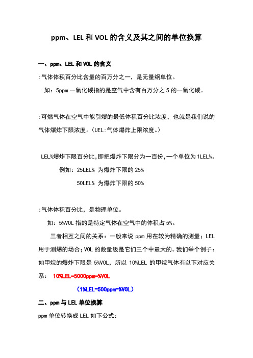 ppm、LEL和VOL的含义及其之间的单位换算