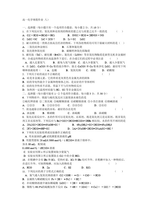 高一化学寒假作业 八