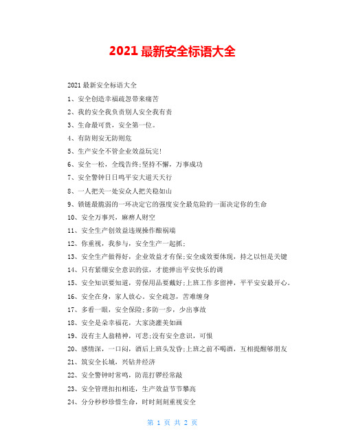 2021最新安全标语大全