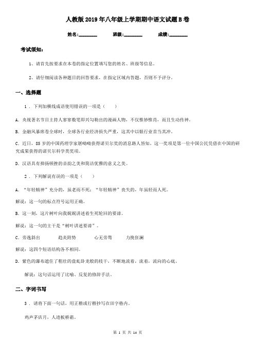 人教版2019年八年级上学期期中语文试题B卷(模拟)