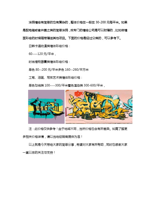 涂鸦墙绘每平米多少钱