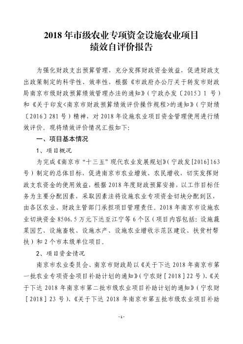2018年级农业专项资金设施农业项目绩效自评价报告