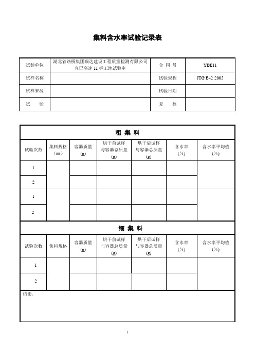 水泥混凝土试验常用表格