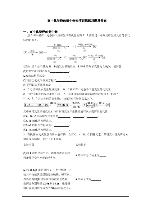 高中化学烃的衍生物专项训练练习题及答案