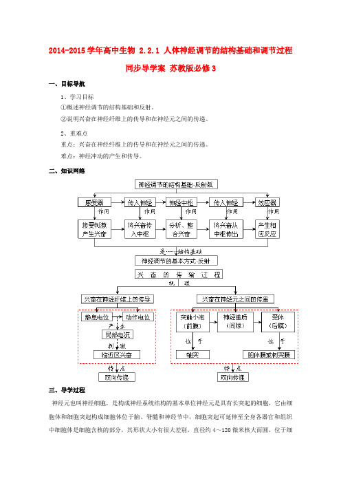 高中生物 2.2.1 人体神经调节的结构基础和调节过程同步导学案 苏教版必修3