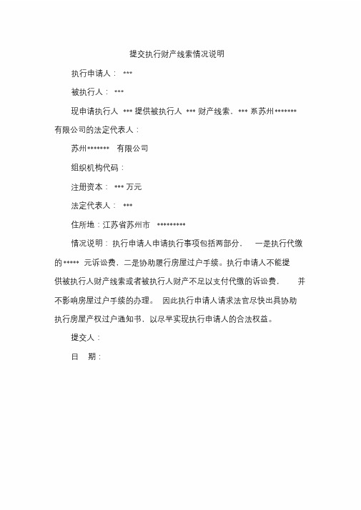 【精选】提交执行财产线索情况说明-精选