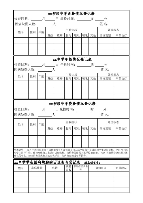 学校晨午晚检登记表