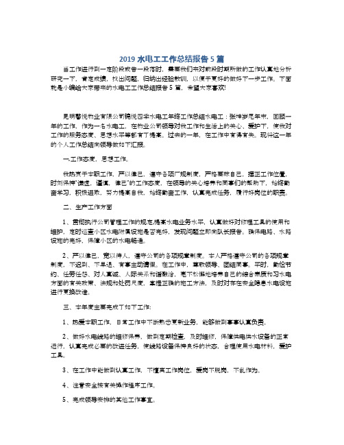 2019水电工工作总结报告5篇