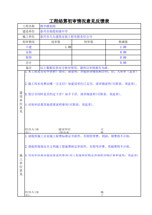 初审情况反馈意见表(模板)