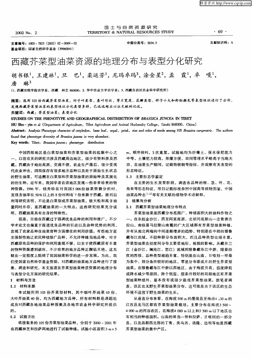 西藏芥菜型油菜资源的地理分布与表型分化研究