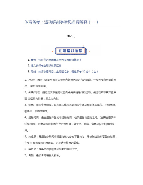 教师资格证体育备考：运动解剖学常见名词解释(一)