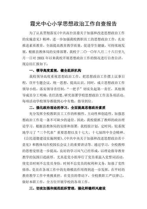 霞光中心小学思想政治工作自查报告