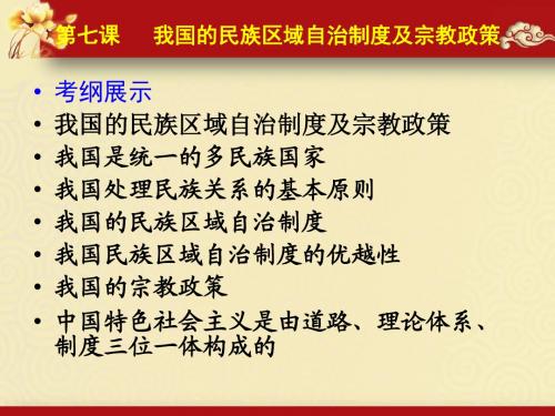 安徽省合肥市第八中学2016届高三一轮复习政治必修二第七课   我国的民族区域自治制度及宗教政策.ppt