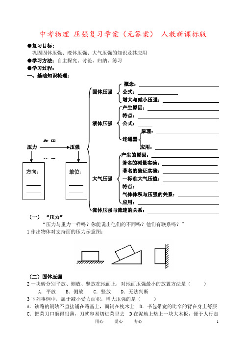 中考物理 压强复习学案(无答案) 人教新课标版