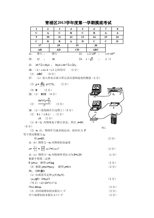 2014届高三物理一模答案(青浦、松江、嘉定、金山、普陀、宝山、崇明)资料