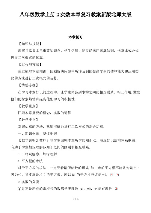 八年级数学上册2实数本章复习教案新版北师大版