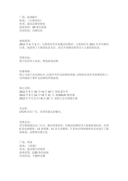 2012年游戏营销案例精选