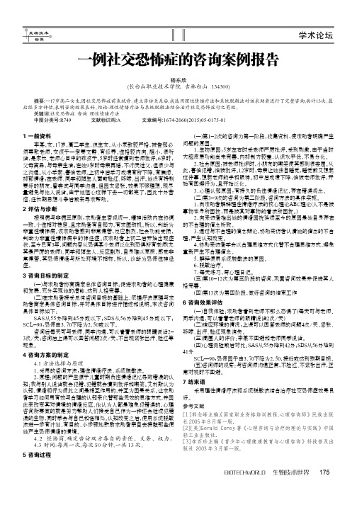 一例社交恐怖症的咨询案例报告