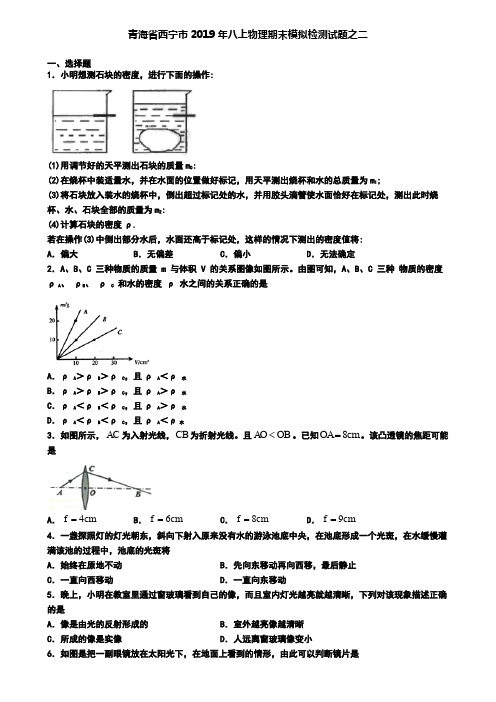 青海省西宁市2019年八上物理期末模拟检测试题之二