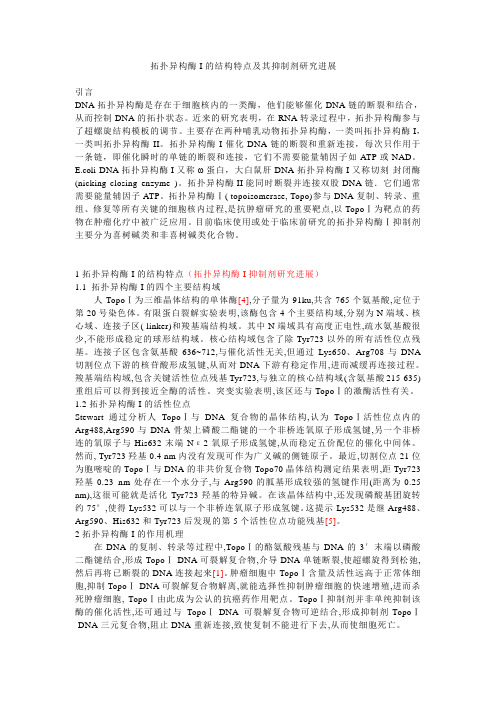 拓扑异构酶I的结构特点及其抑制剂研究进展