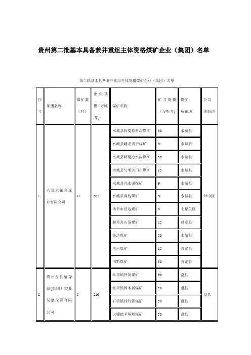 贵州第二批基本具备兼并重组主体资格煤矿企业(集团)名单