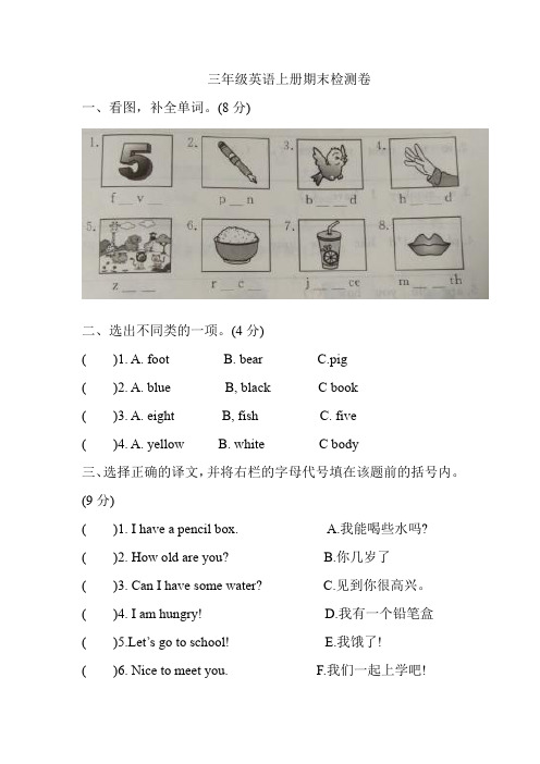 【3套打包】南阳三年级上册英语期末检测试题及答案
