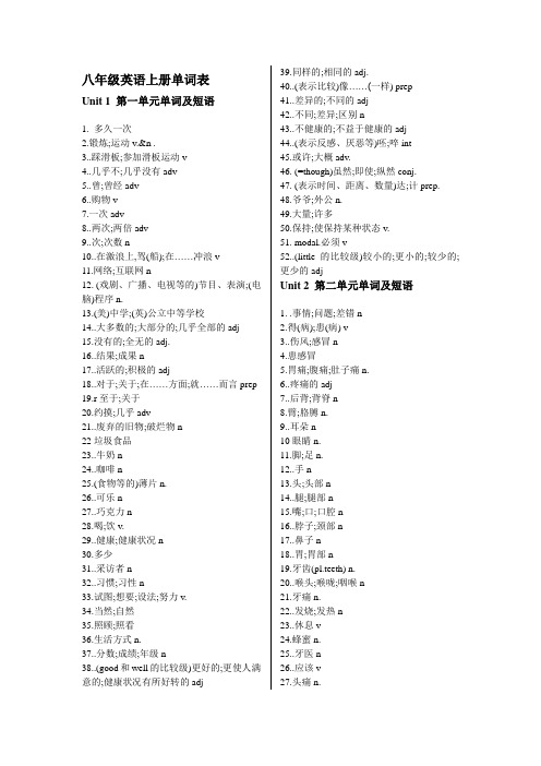 八年级上册英语单词、词组表