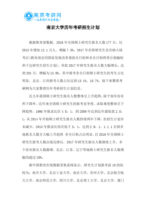 南京大学历年考研招生计划