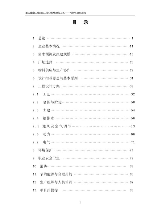 重庆潼南工业园区工业企业电镀加工区项目可行性研究报告