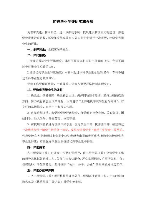上海电机学院优秀毕业生评比实施办法
