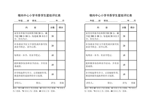 墩尚中心小学书香学生星级评比表