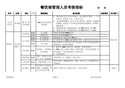 餐饮部管理人员考核指标