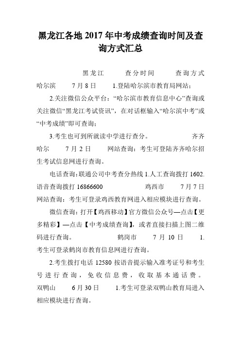 黑龙江各地2017年中考成绩查询时间及查询方式汇总