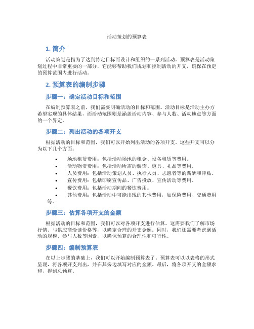 活动策划的预算表