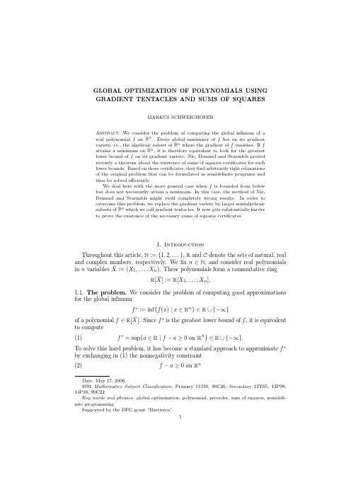 Global optimization of polynomials using gradient tentacles and sums of squares