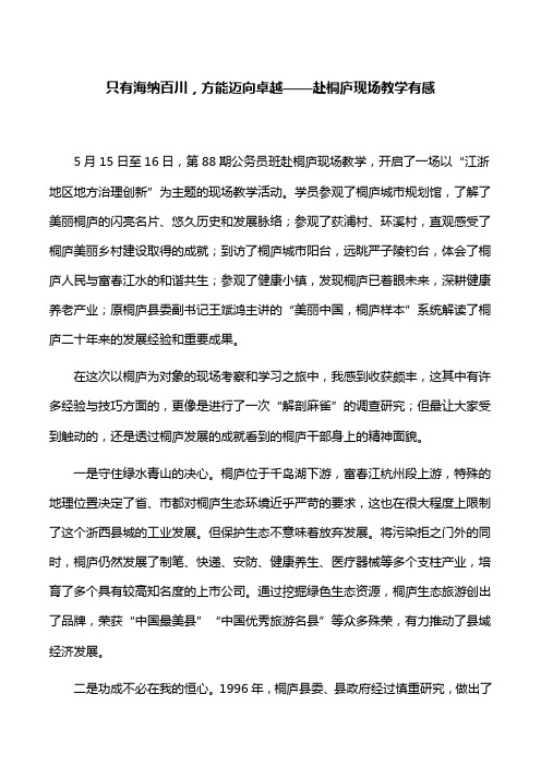 【心得体会】只有海纳百川,方能迈向卓越——赴桐庐现场教学有感