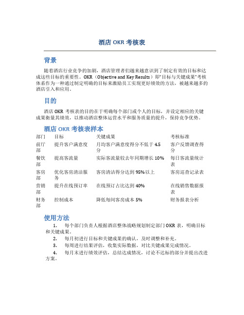 酒店OKR考核表