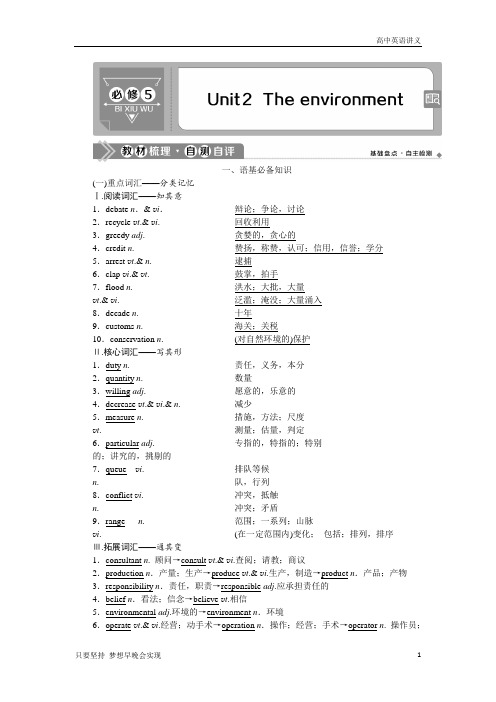 高考英语译林版：必修5+Unit+2 The+environment+Word版含答案