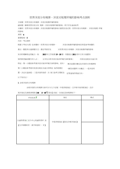 高考地理复习专题02自然环境中的物质运动和能量交换世界洋流分布规律,洋流对地理环境的影响考点剖析