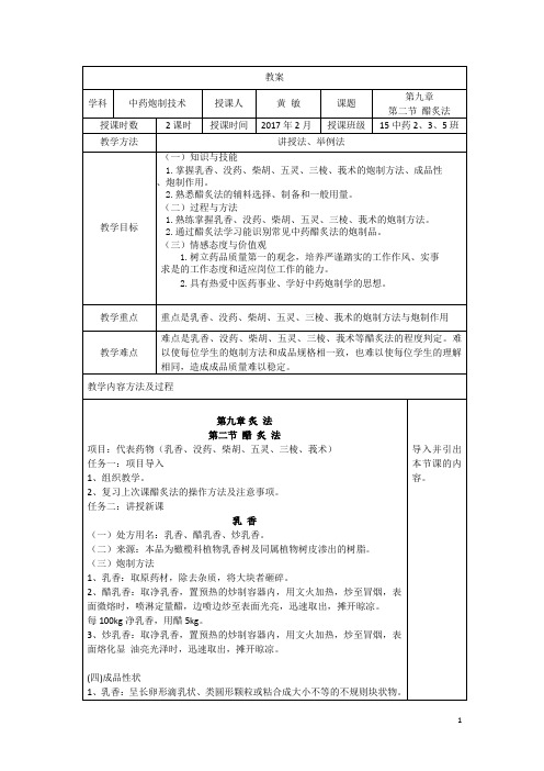 教案学科中药炮制技术授课人黄敏课题醋炙法授课