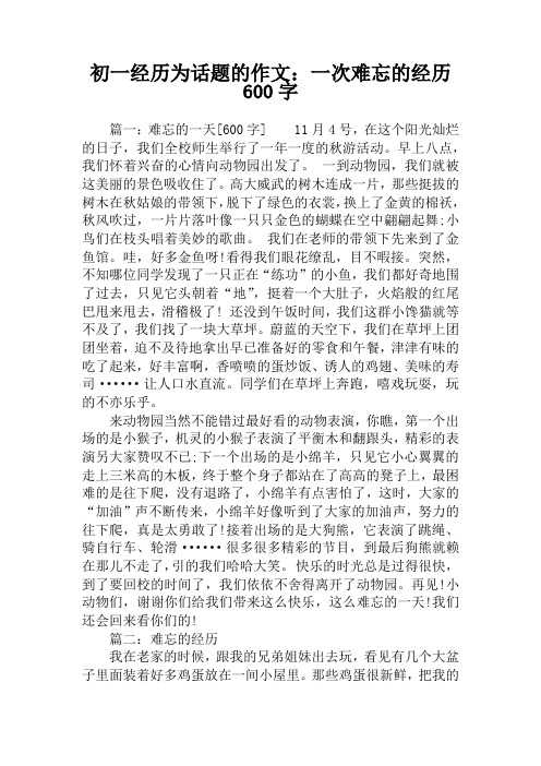 初一经历为话题的作文：一次难忘的经历600字