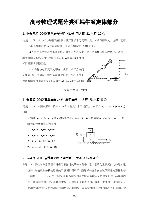 2014年高考一轮复习物理试题分类汇编牛顿定律部分