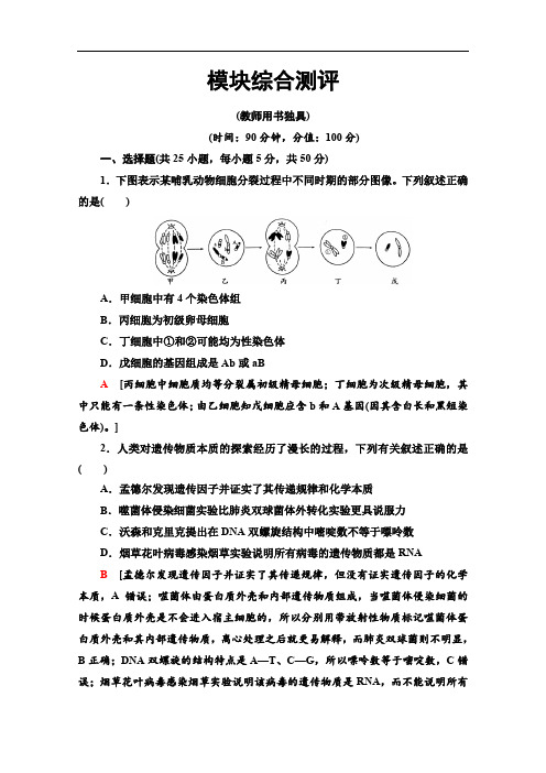 2019-2020学年中图版生物必修二模块综合测评 Word版含解析