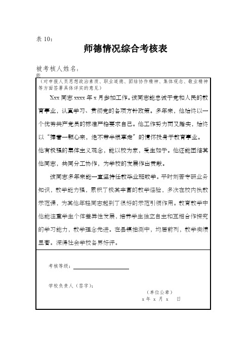 师德情况综合考核表(职称晋升、岗位晋升、年度考核、骨干教师考核、干部考核等)