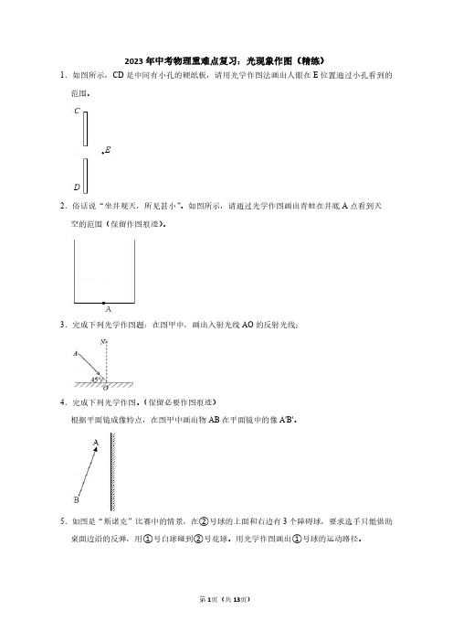 2023年中考物理重难点复习：光现象作图(附答案解析)