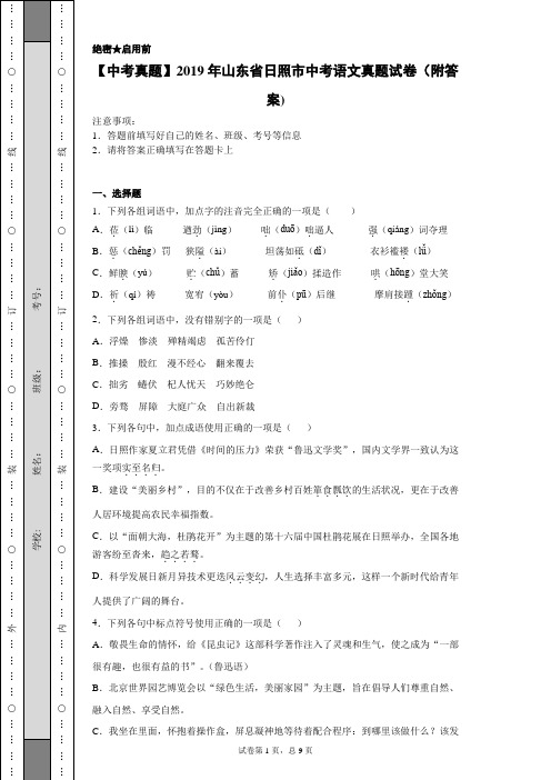 【中考真题】2019年山东省日照市中考语文真题试卷(附答案)