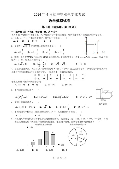 2014年武汉市十一初4月考