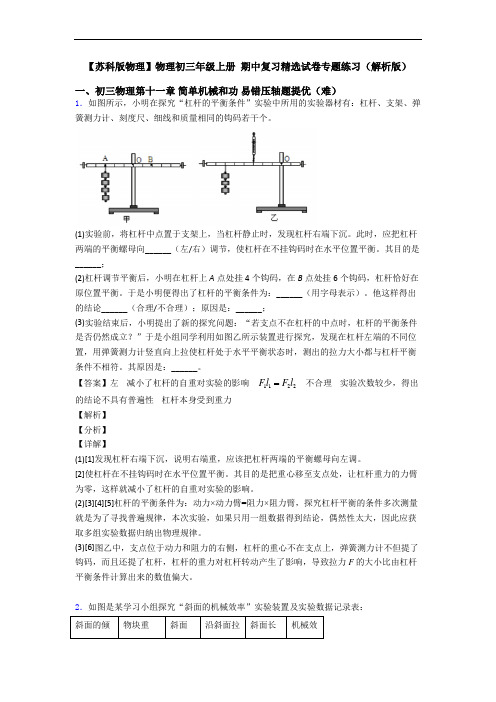 【苏科版物理】物理初三年级上册 期中复习精选试卷专题练习(解析版)
