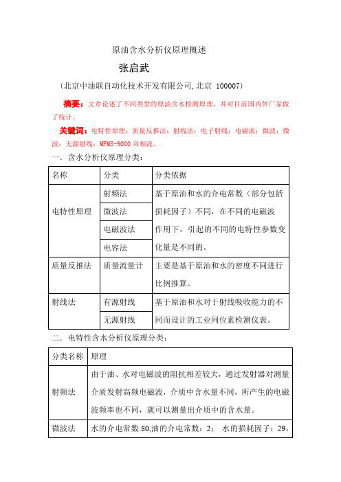 含水分析仪原理概述