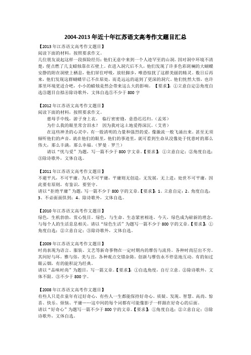 2004-2013年近十年江苏语文高考作文题目汇总